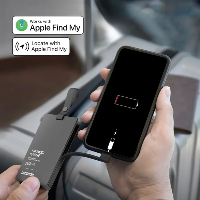 MOMAX 1-Power Badge+ Power Bank Wireless Tracker 2510mAh Smart Locator with Flashlight - Black