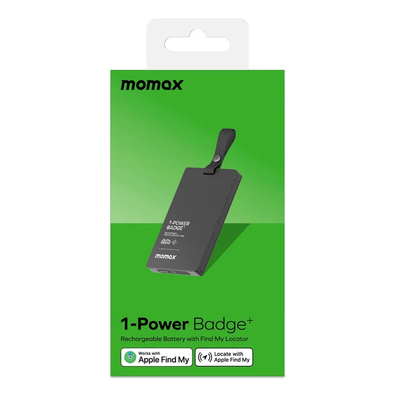 MOMAX 1-Power Badge+ Power Bank Wireless Tracker 2510mAh Smart Locator with Flashlight - Black