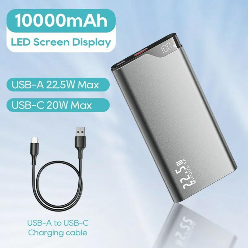 KUULAA KL-YD70 10000 mAh, Banque d'alimentation 22,5 W, Chargeur de téléphone portable rapide, design ultra-fin en métal - Incolore