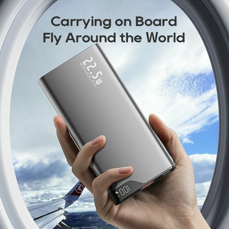 KUULAA KL-YD70 10000 mAh, Banque d'alimentation 22,5 W, Chargeur de téléphone portable rapide, design ultra-fin en métal - Incolore