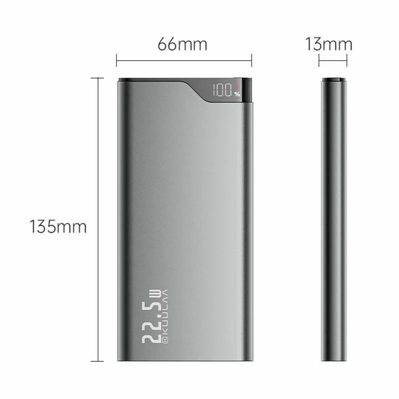 KUULAA KL-YD70 10000 mAh, Banque d'alimentation 22,5 W, Chargeur de téléphone portable rapide, design ultra-fin en métal - Incolore