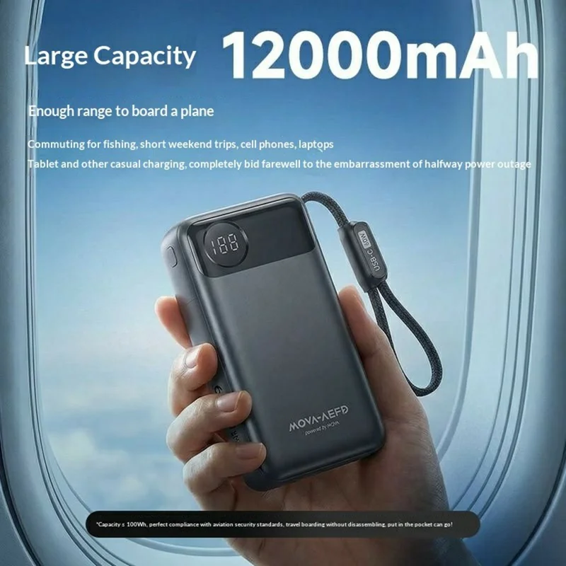 Bulk Purchasing MOVA-AEFD A2008 65W 12000mAh Power Bank HD Digital Display Portable Charger - Black