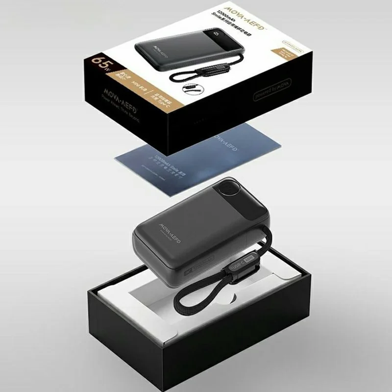Bulk Purchasing MOVA-AEFD A2008 65W 12000mAh Power Bank HD Digital Display Portable Charger - Black