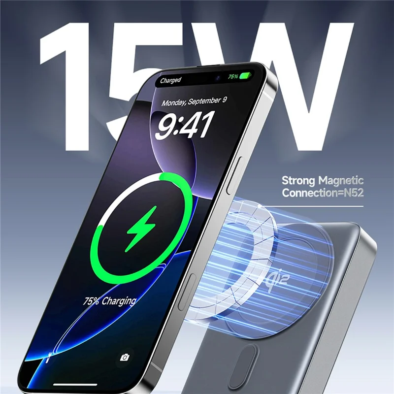 AWEI WS-T188LP Magnetic Power Bank 10000mAh Wireless Charging Portable Charger with Built-in Cable Stand - Grey