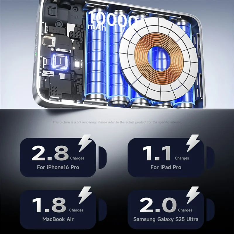 AWEI WS-T188LP Magnetic Power Bank 10000mAh Wireless Charging Portable Charger with Built-in Cable Stand - Grey