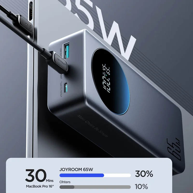 JOYROOM JR-PBF05 Pro 65W Power Bank 30000mAh Digital Display Super Fast Charging Phone Charger - Black