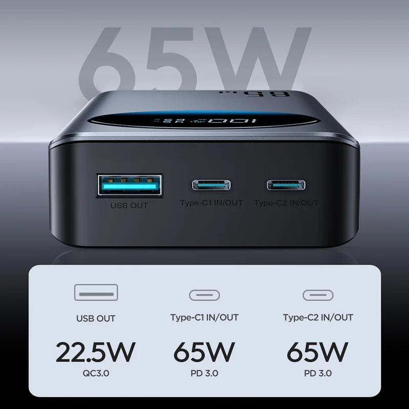JOYROOM JR-PBF05 Pro 65W Power Bank 30000mAh Digital Display Super Fast Charging Phone Charger - Black
