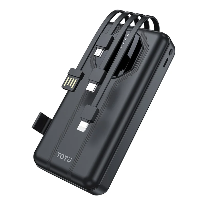 TOTU PB-1017 20000mAh Power Bank Built-in USB / Micro / Type-C / iP Cables Portable Charger with Phone Stand - Black