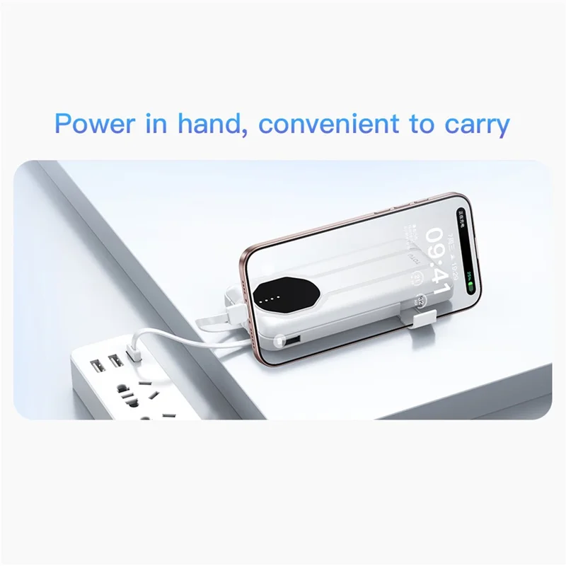 TOTU PB-1016 10000mAh Power Bank Built-in USB / Micro / Type-C / iP Cables Portable Charger with Phone Stand - White