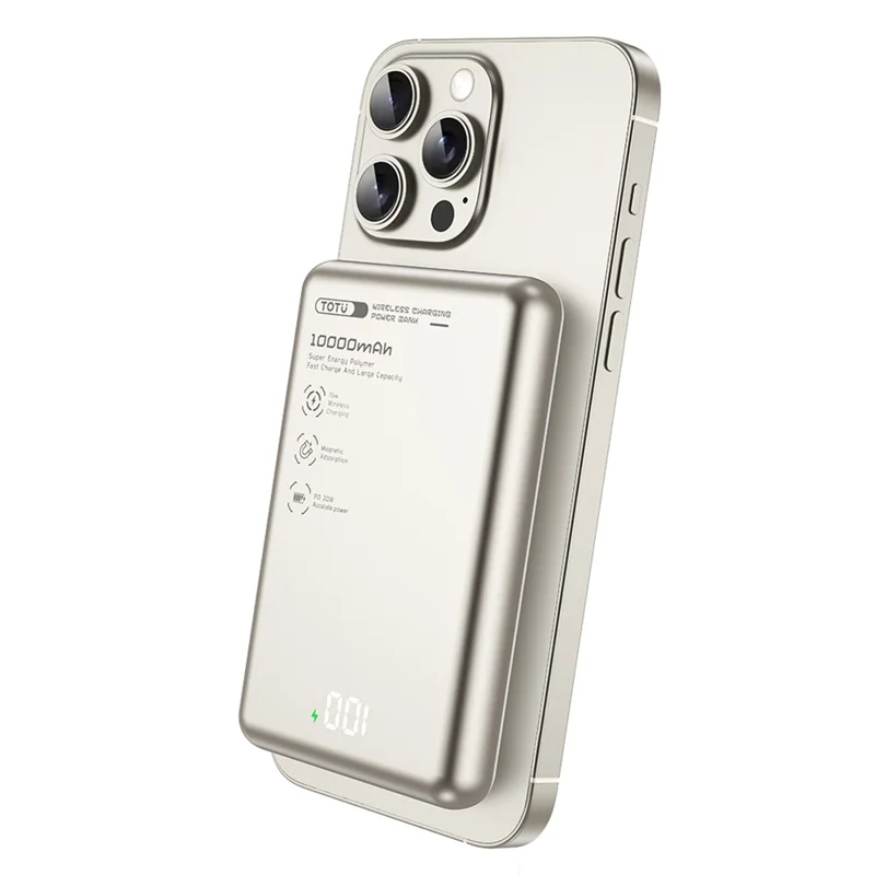 TOTU PB-1008 10000mAh Banco de Energía con Carga Inalámbrica Magnética Rápida - Natural