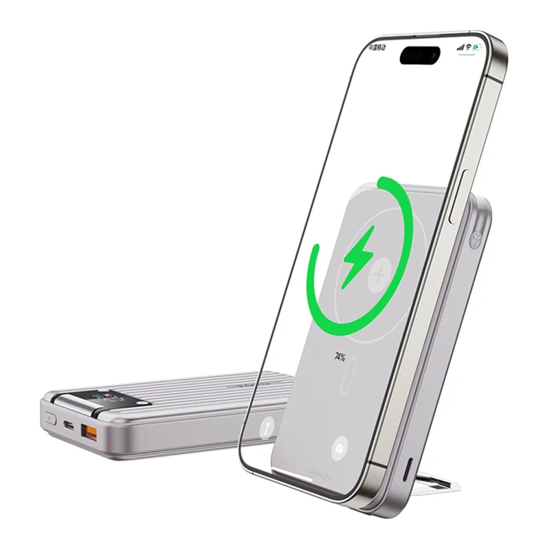 TOTU PB-1007 10000mAh Banco de Energía con Carga Inalámbrica Magnética, Pantalla Digital y Soporte - Natural