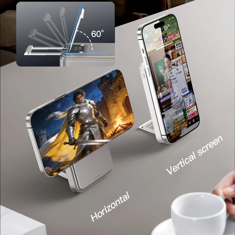 TOTU PB-1007 10000mAh Magnetic Wireless Charging Power Bank Digital Display Charger with Stand - Sliver