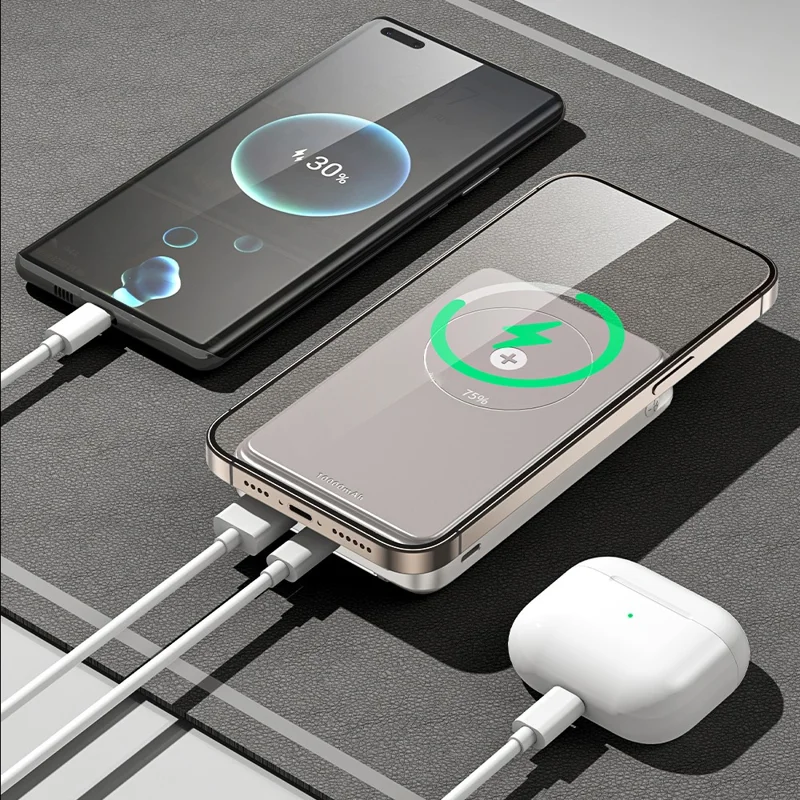 TOTU PB-1007 10000mAh Magnetic Wireless Charging Power Bank Digital Display Charger with Stand - Sliver