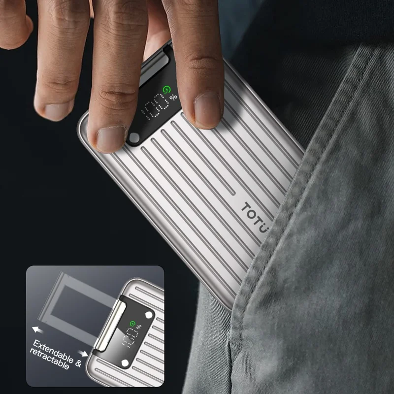 TOTU PB-1007 10000mAh Magnetic Wireless Charging Power Bank Digital Display Charger with Stand - Sliver