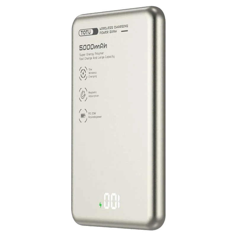 TOTU PB-0501 5000mAh Banco de Energía con Carga Rápida Magnética, Cargador Inalámbrico Ultrafino - Natural