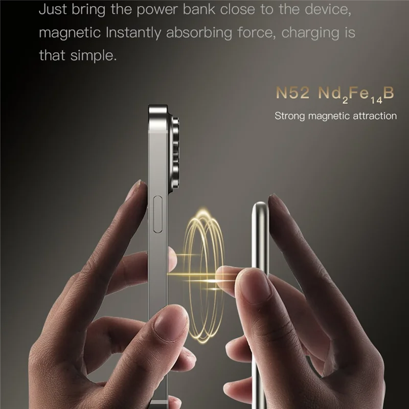 TOTU PB-0501 5000mAh Banco de Energía con Carga Rápida Magnética, Cargador Inalámbrico Ultrafino - Natural