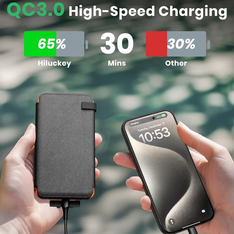 25000mAh Solar Power Bank QC3.0 Fast Charging Outdoor Emergency 4-Panel Foldable Portable Charger Built-in LED Flashlight