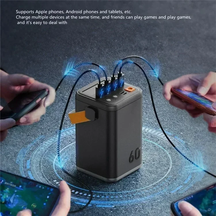 YT2030-V1.1 Alimentation en Plein Air 60000mAh Banque D'alimentation Super Power 35W Charger Portable de Charge Rapide Avec Lumière LED Pour le Cahier Camping - Gris