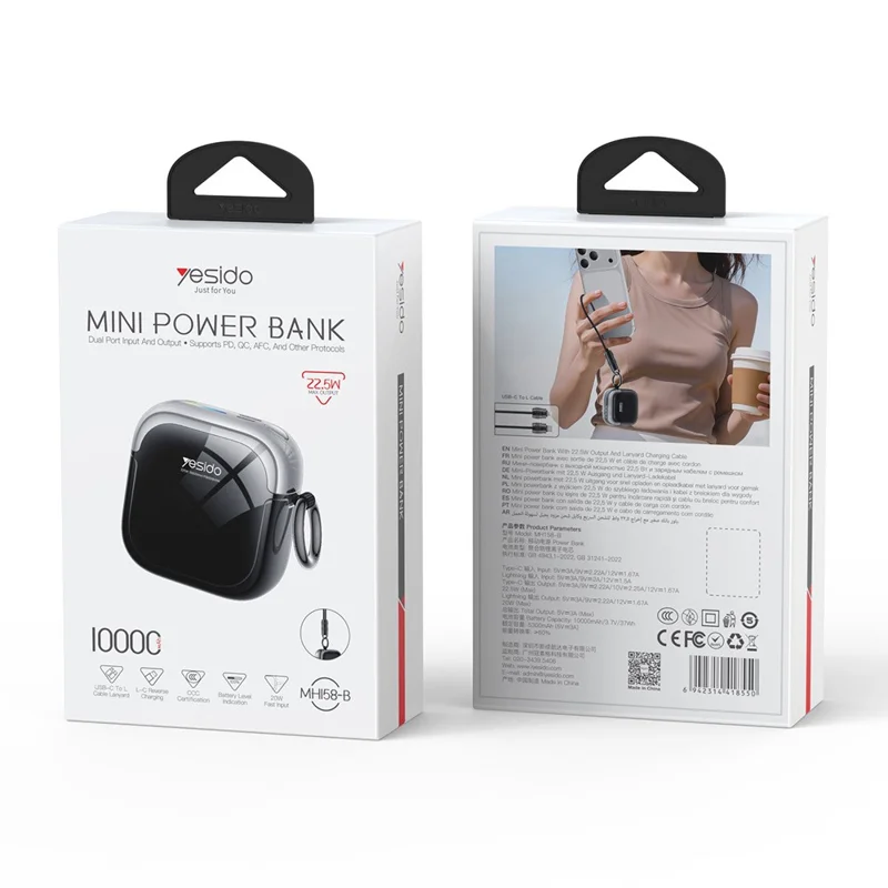 YESIDO MH158-B 10000mAh Power Bank 20W Fast Charging Built-in Cable Mini Portable Charger