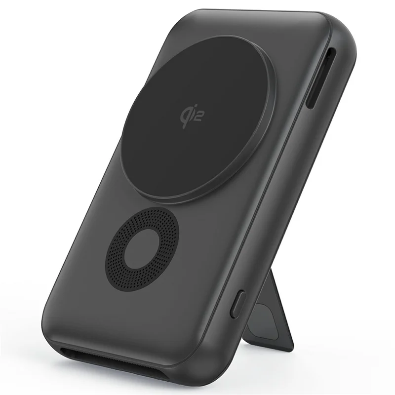 MC02 10000mAh Bærbar Powerbank med Rektangulær Stående 15W PD Hurtigopladning Magnetisk Afkøling Trådløs Qi2 Charger - Sort