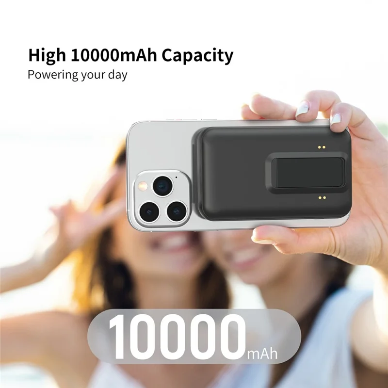 MC02 10000mAh Bærbar Powerbank med Rektangulær Stående 15W PD Hurtigopladning Magnetisk Afkøling Trådløs Qi2 Charger - Sort