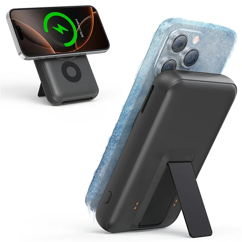 MC02 10000mAh Bærbar Powerbank med Rektangulær Stående 15W PD Hurtigopladning Magnetisk Afkøling Trådløs Qi2 Charger - Sort