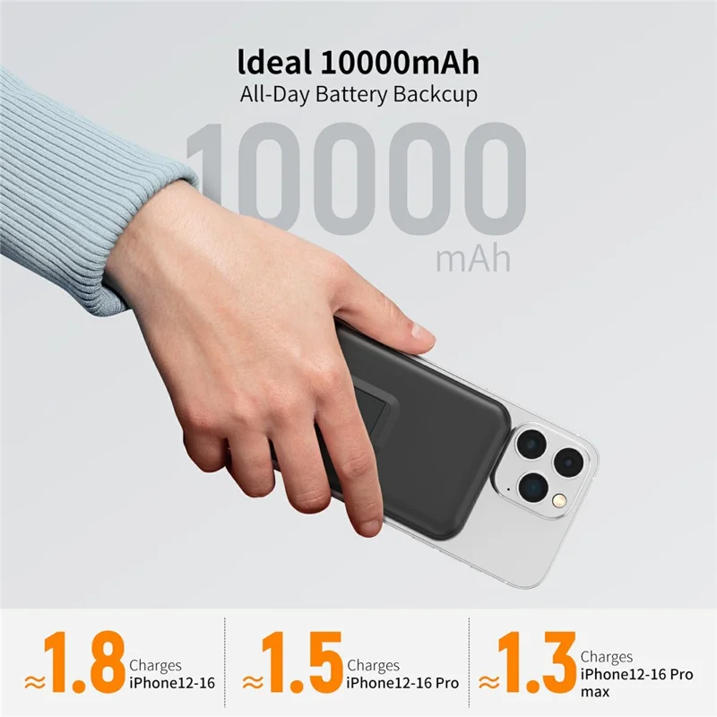 MC02 10000mAh Bærbar Powerbank med Rektangulær Stående 15W PD Hurtigopladning Magnetisk Afkøling Trådløs Qi2 Charger - Sort
