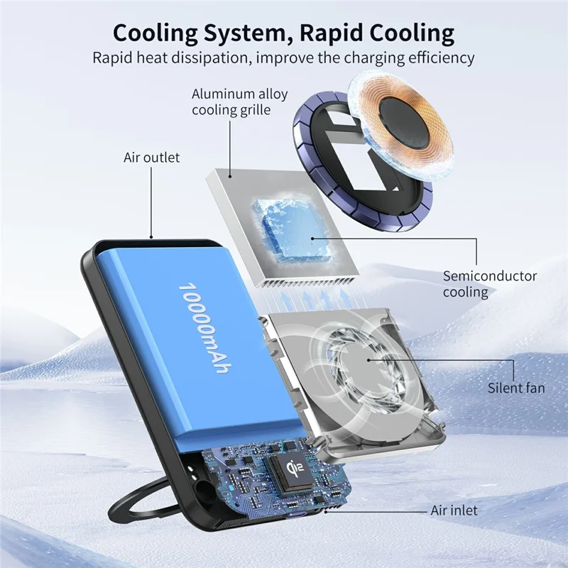 MC06 10000mAh Qi2 Wireless Power Bank with O-Ring Stand 15W Fast Charging Magnetic Cooling Portable Charger for iPhone