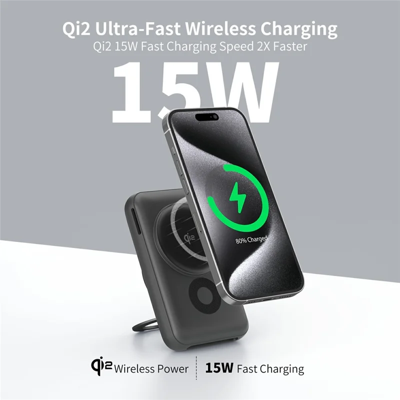 MC06 10000mAh Qi2 Wireless Power Bank with O-Ring Stand 15W Fast Charging Magnetic Cooling Portable Charger for iPhone