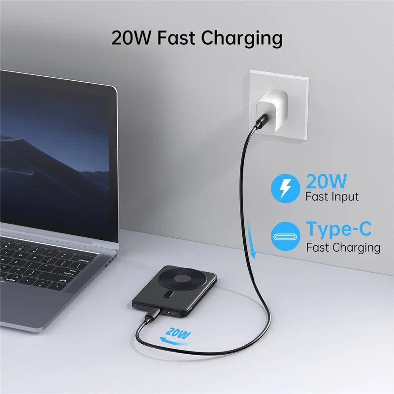 MP08 5000mAh Magnetic Power Bank Compatible with MagSafe 15W Portable Wireless Charger - Black