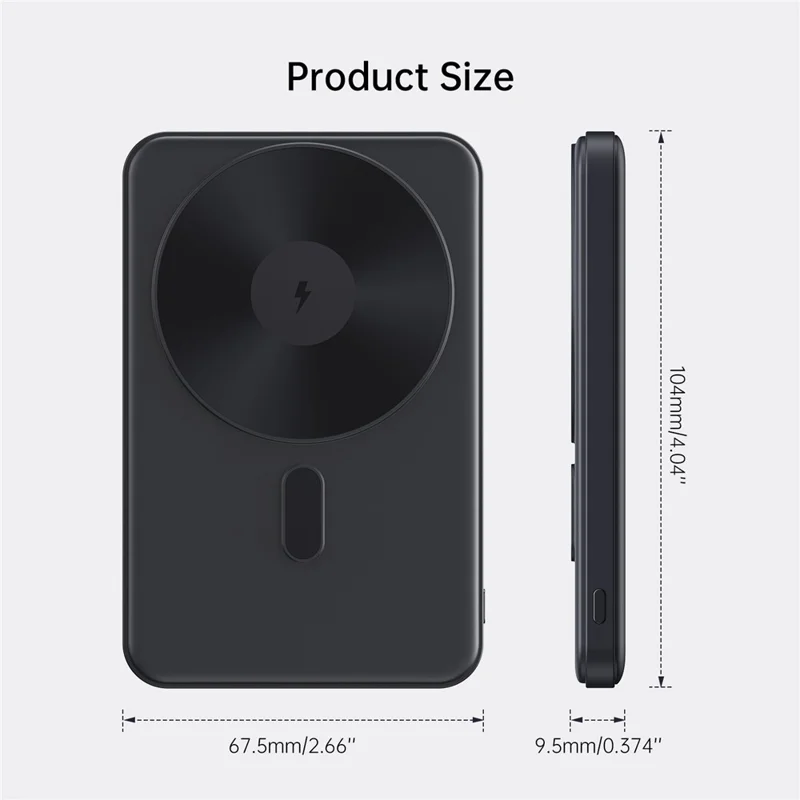 MP08 5000mAh Magnetic Power Bank Compatible with MagSafe 15W Portable Wireless Charger - Black