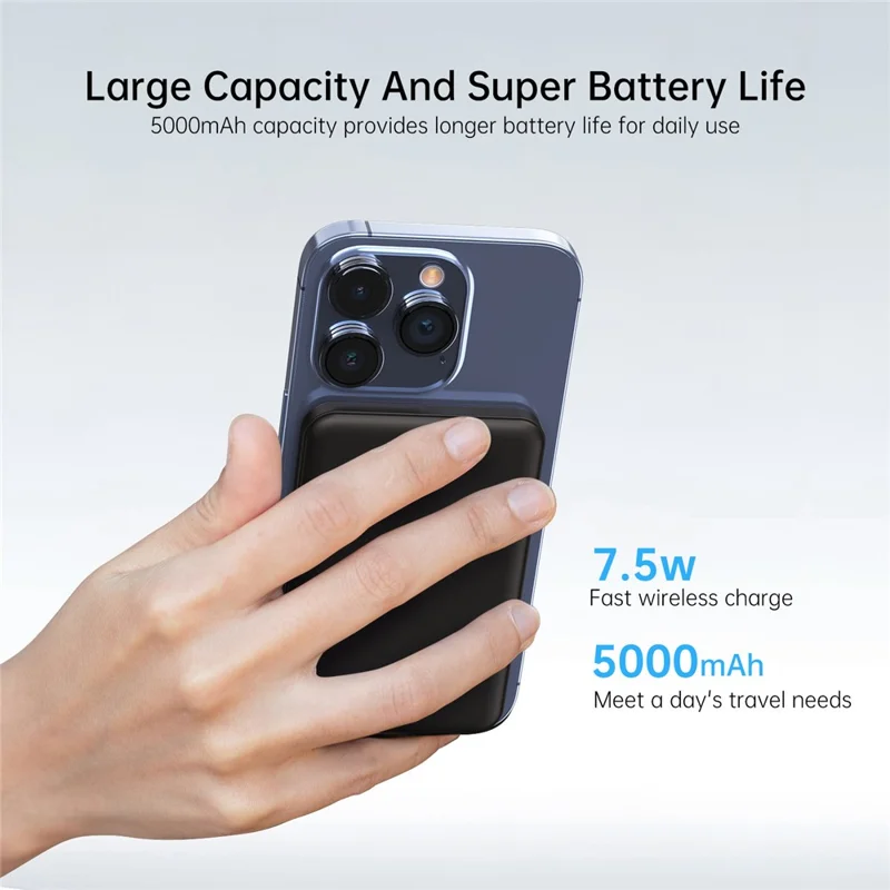 MP08 5000mAh Magnetic Power Bank Compatible with MagSafe 15W Portable Wireless Charger - Black