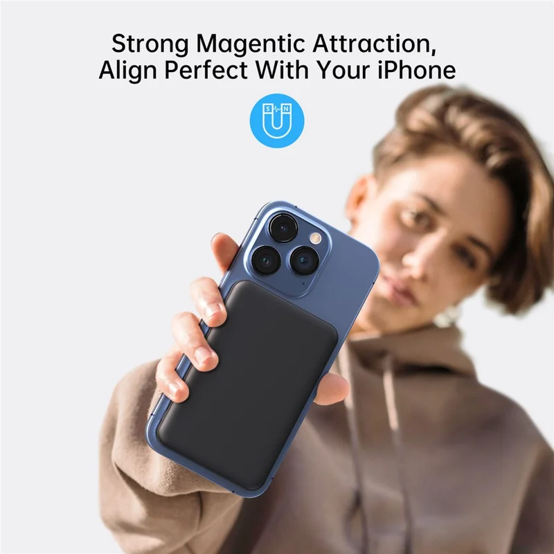 MP08 5000mAh Magnetic Power Bank Compatible with MagSafe 15W Portable Wireless Charger - Black