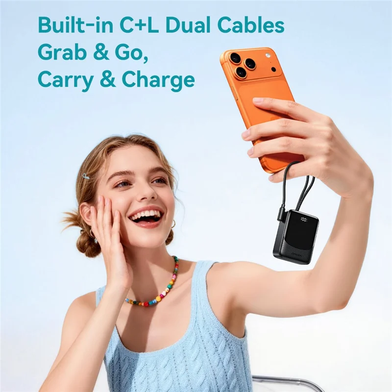 JOYROOM JR-PC1 Power Bank 10000mAh 22.5W Fast Charging with Built-in Dual Cables - Black