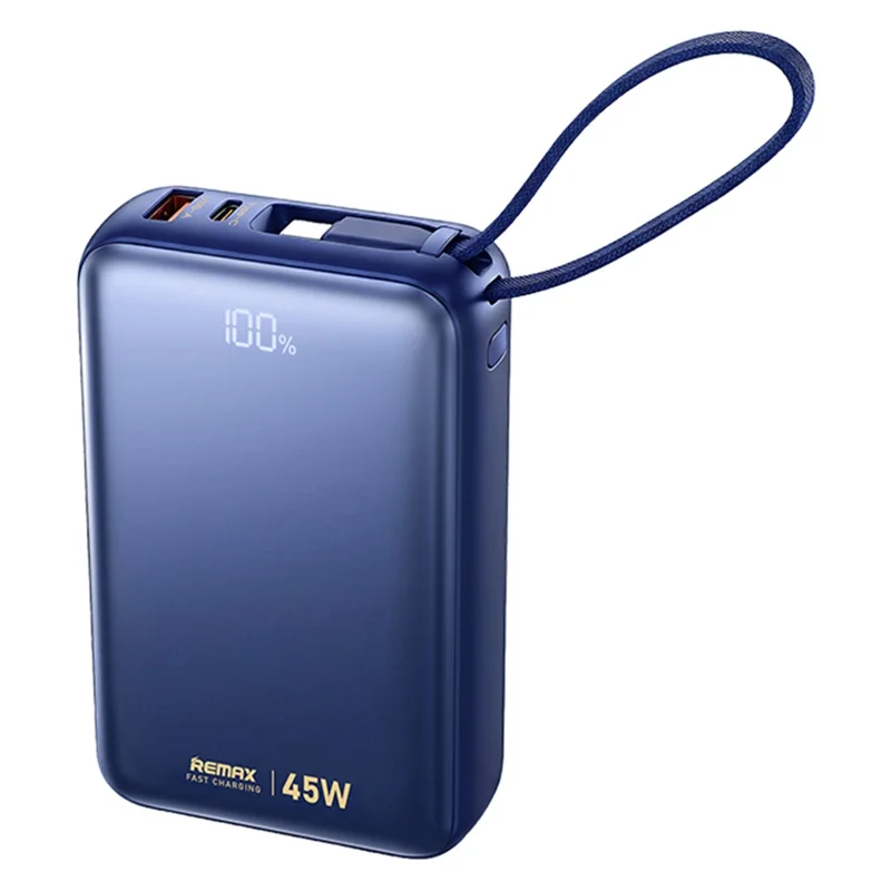 REMAX AS-182-45 Power Bank 20000mAh 45W PD Fast Charging Battery Pack with Built-in Dual Cables - Blue