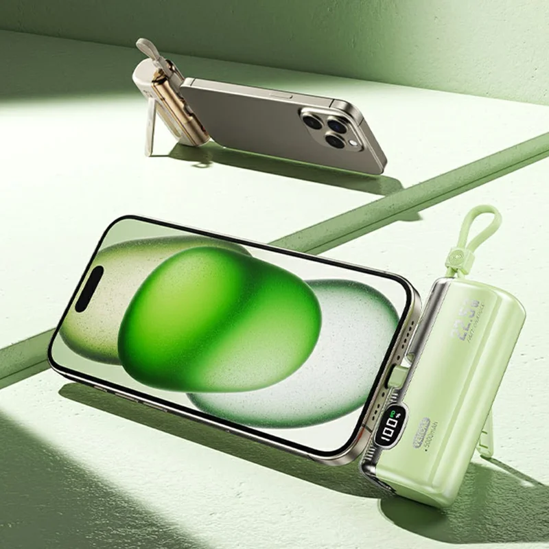 WEKOME WP-35 5000mAh Power Bank 22.5W Fast Charging Built-in Cable LED Display Portable Charger - Green