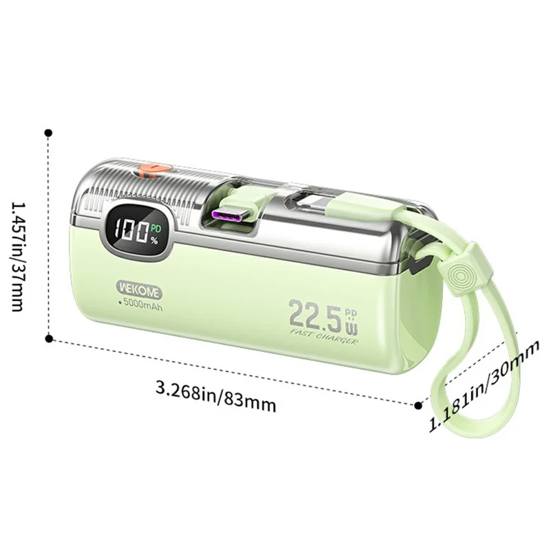 WEKOME WP-35 5000mAh Power Bank 22.5W Fast Charging Built-in Cable LED Display Portable Charger - Green