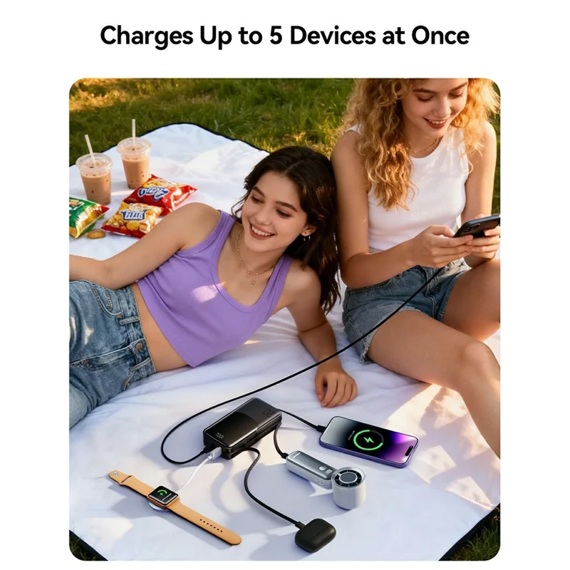 JOYROOM JR-PC2 20000mAh 22.5W Fast Charging Power Bank Built-in 3 Cables Digital Display Portable Charger - Black