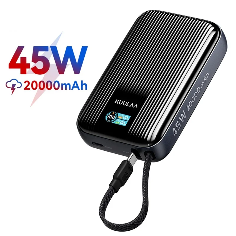 KUULAA KL-YD120 20000mAh Power Bank 45W PD Fast Charging TFT Display Charger with Built-in Cable - Blue