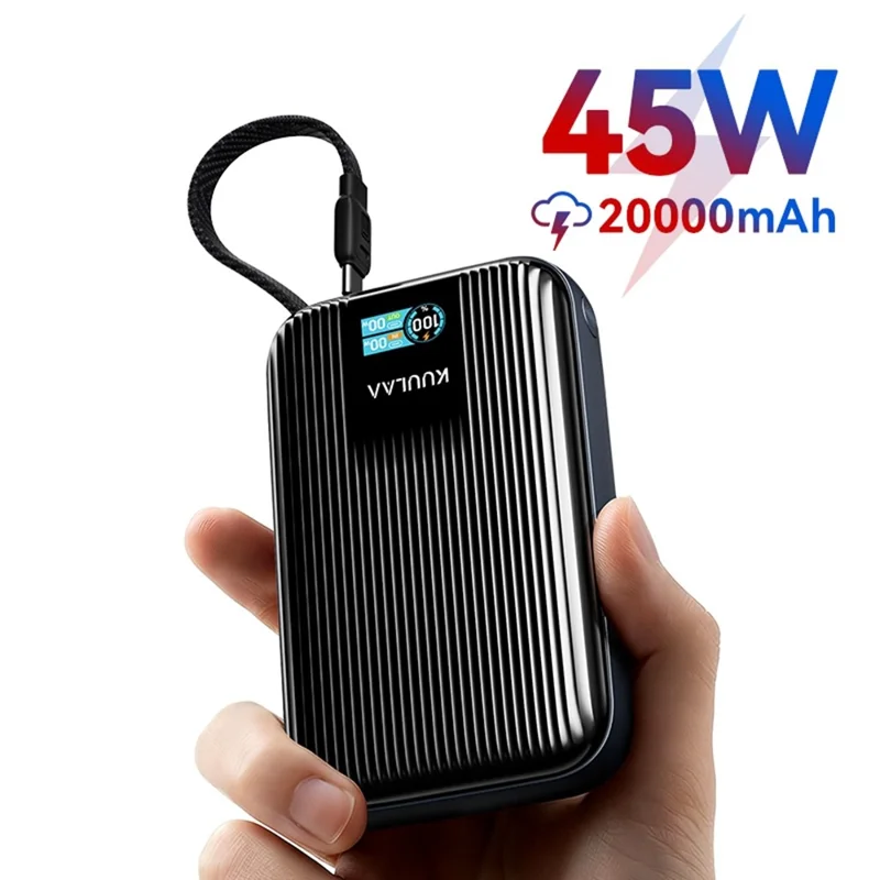 KUULAA KL-YD120 20000mAh Power Bank 45W PD Fast Charging TFT Display Charger with Built-in Cable - Blue