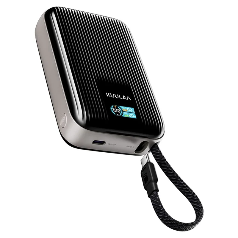 KUULAA KL-YD120 20000mAh Power Bank 45W PD Fast Charging TFT Display Charger with Built-in Cable - Grey