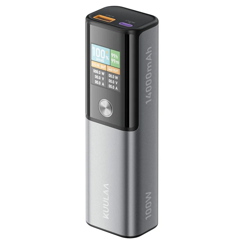 KUULAA KL-YD78 14000mAh Mini Power Bank 100W PD Fast Charging Smart TFT Display Portable Charger - Tarnish