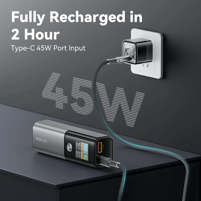 KUULAA KL-YD78 14000mAh Mini Power Bank 100W PD Fast Charging Smart TFT Display Portable Charger - Tarnish
