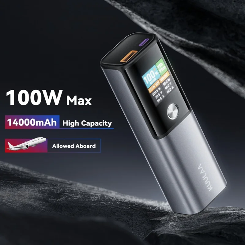KUULAA KL-YD78 14000mAh Mini Power Bank 100W PD Fast Charging Smart TFT Display Portable Charger - Tarnish