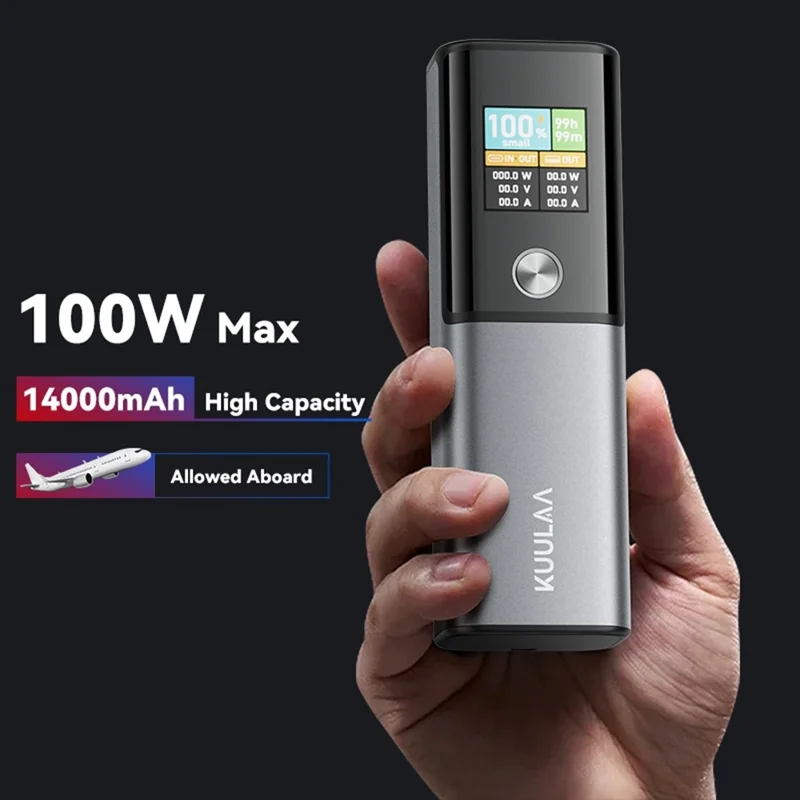 KUULAA KL-YD78 14000mAh Mini Power Bank 100W PD Fast Charging Smart TFT Display Portable Charger - Tarnish