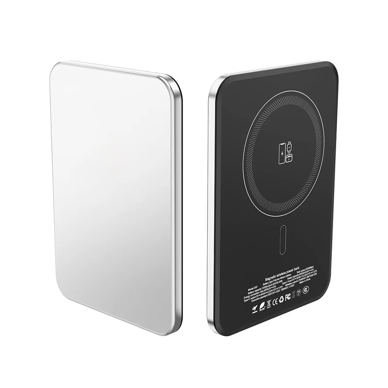 C70 5000mAh Ultra Slim Magnetic Power Bank 15W Dual Cooling Compatible with MagSafe Wireless Charger - Silver