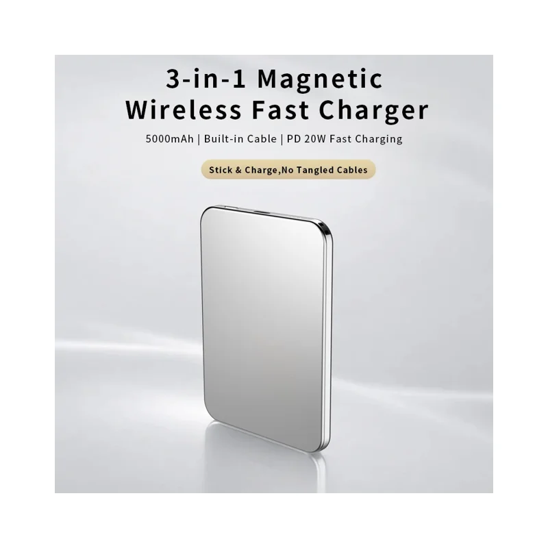 C70 5000mAh Ultra Slim Magnetic Power Bank 15W Dual Cooling Compatible with MagSafe Wireless Charger - Silver
