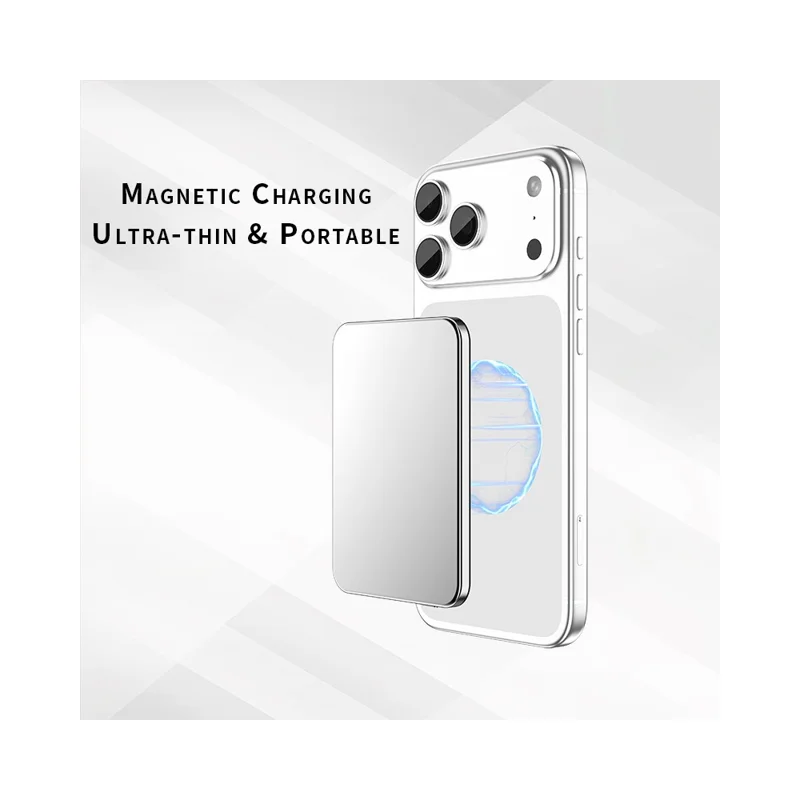 C70 5000mAh Ultra Slim Magnetic Power Bank 15W Dual Cooling Compatible with MagSafe Wireless Charger - Silver