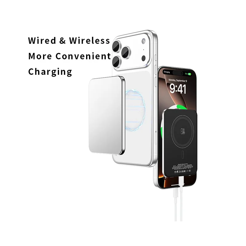 C70 5000mAh Ultra Slim Magnetic Power Bank 15W Dual Cooling Compatible with MagSafe Wireless Charger - Silver