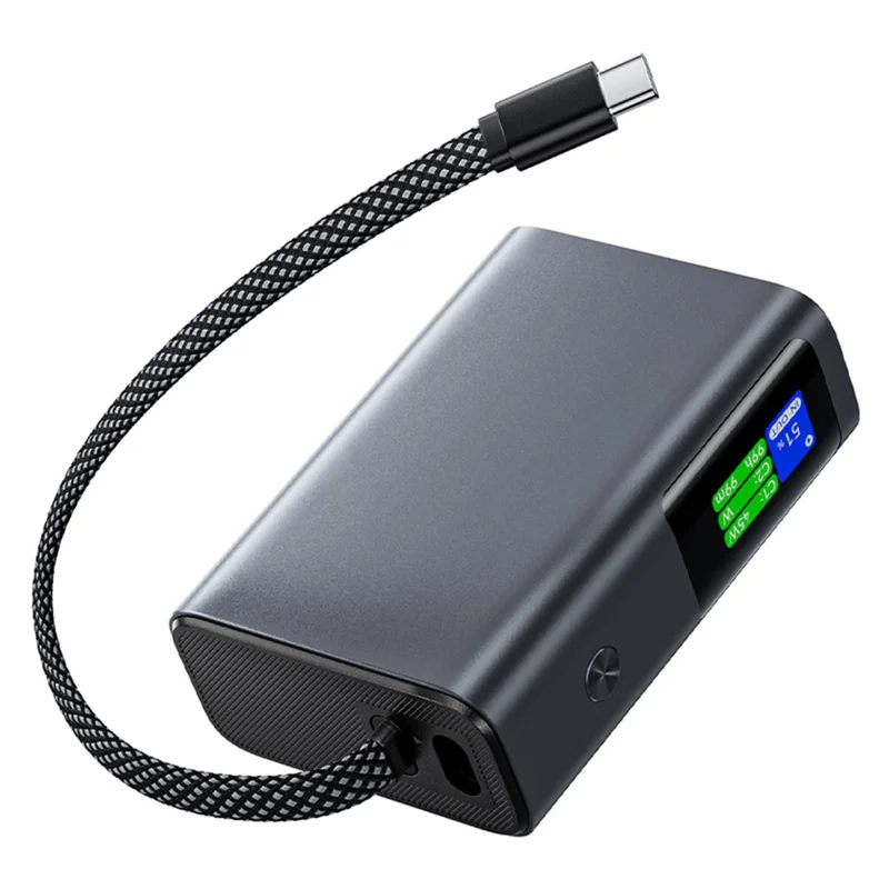 ESSAGER ES-D026 45W Smart Display 10000mAh Power Bank TFT-skærm med indbygget Type-C-kabel 45W hurtigopladning - Sort
